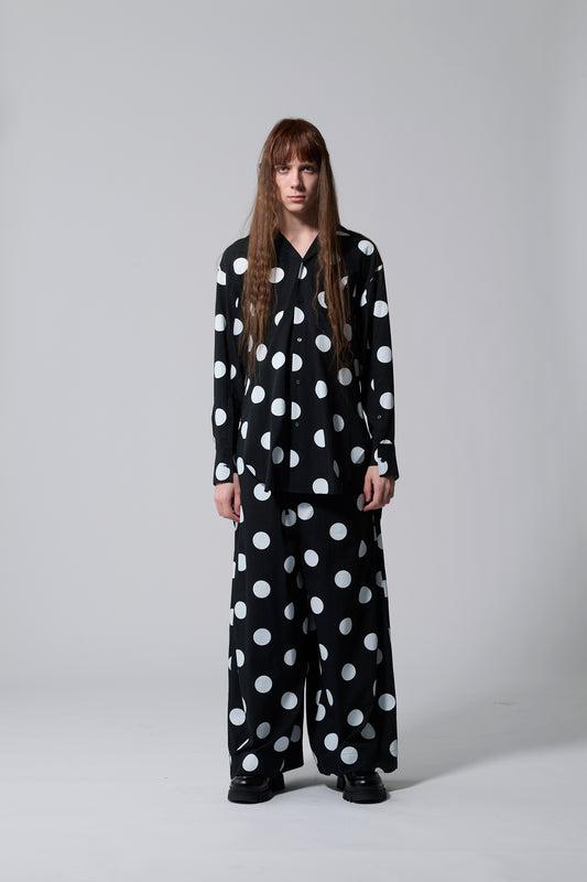 φ2inch dot Print Double Cuff Rough Shirt BLACK