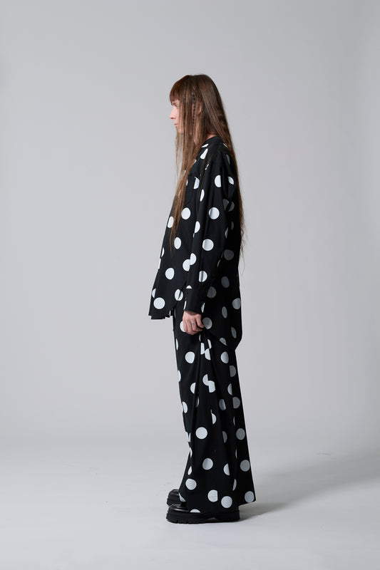 φ2inch dot Print Double Cuff Rough Shirt BLACK