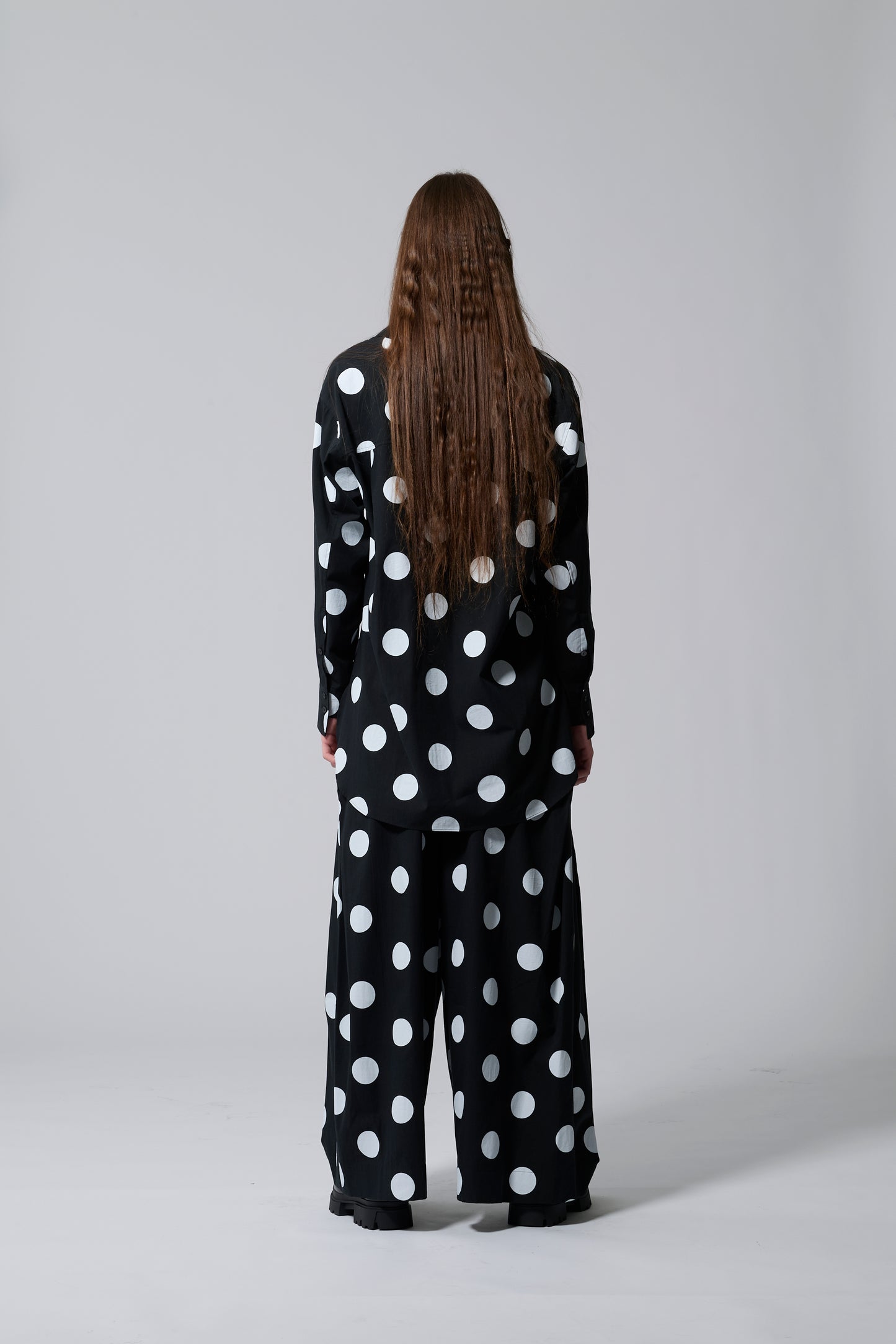 φ2inch dot Print Double Cuff Rough Shirt BLACK