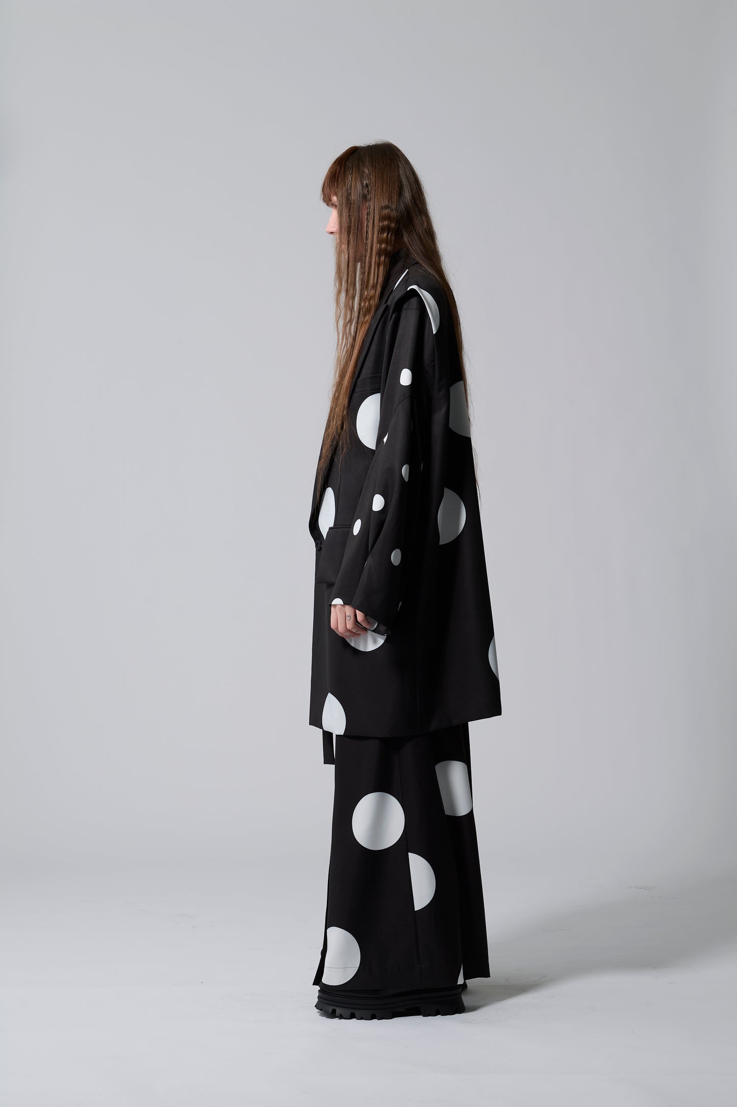 φ5inch dot Print Half Jacket BLACK