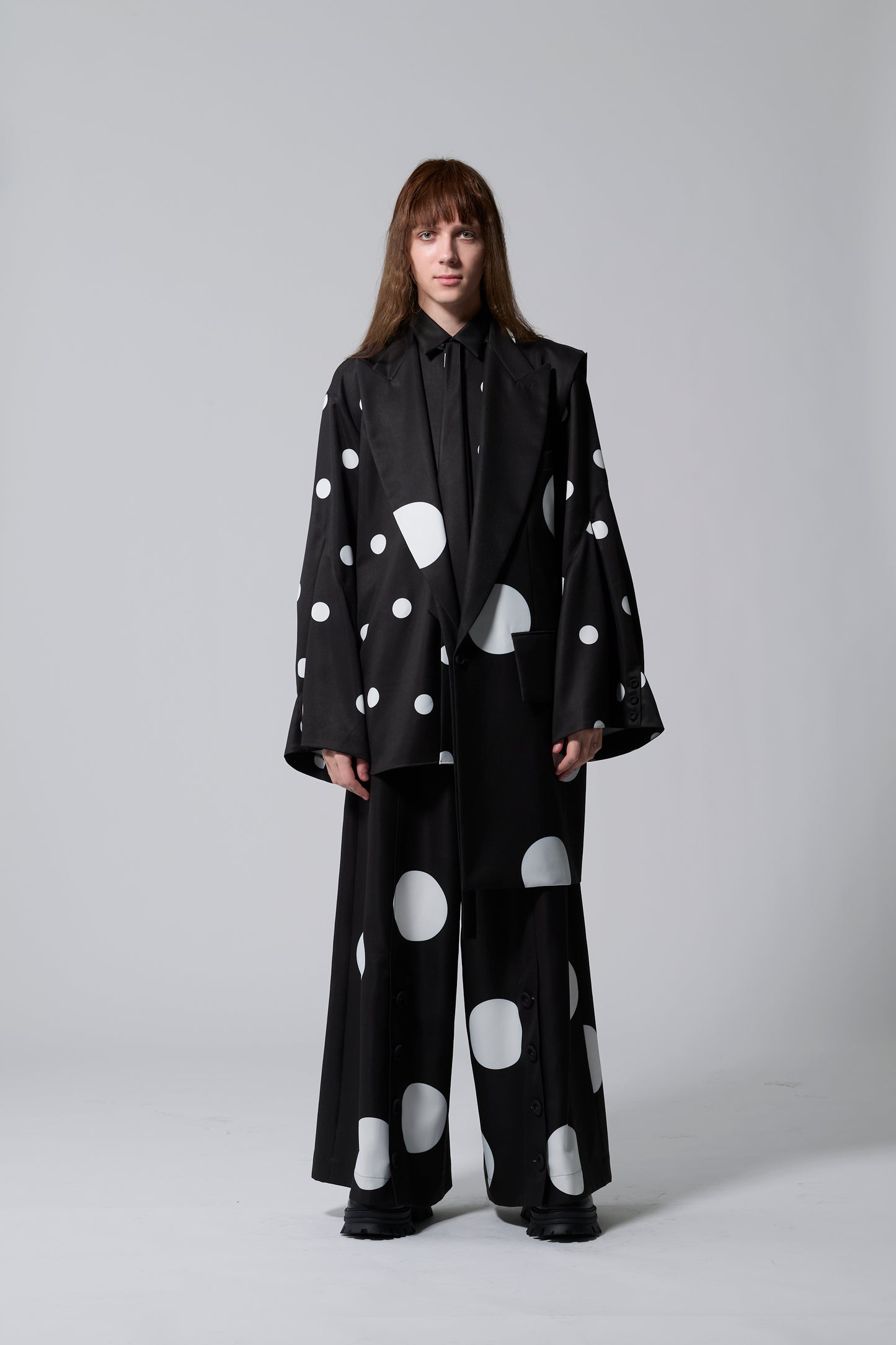 φ5inch dot Print Half Jacket BLACK