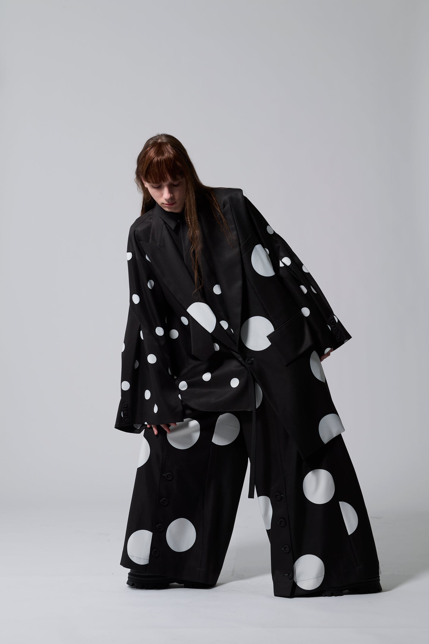 φ5inch dot Print Half Jacket BLACK