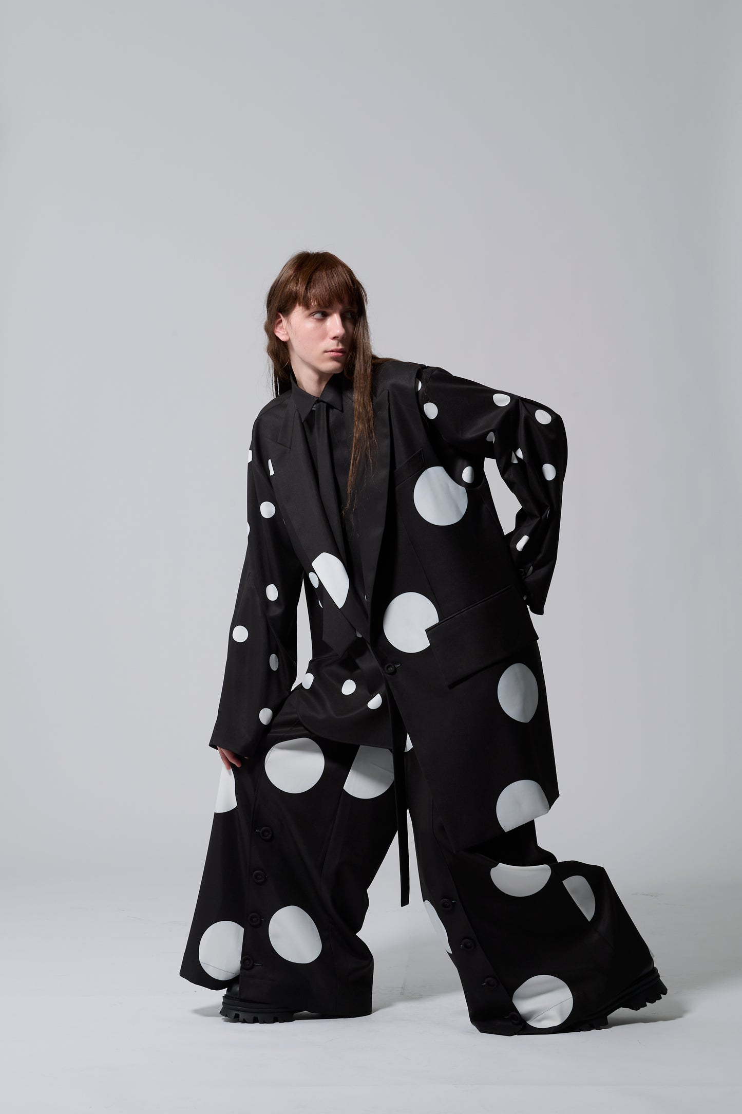 φ5inch dot Print Half Jacket BLACK