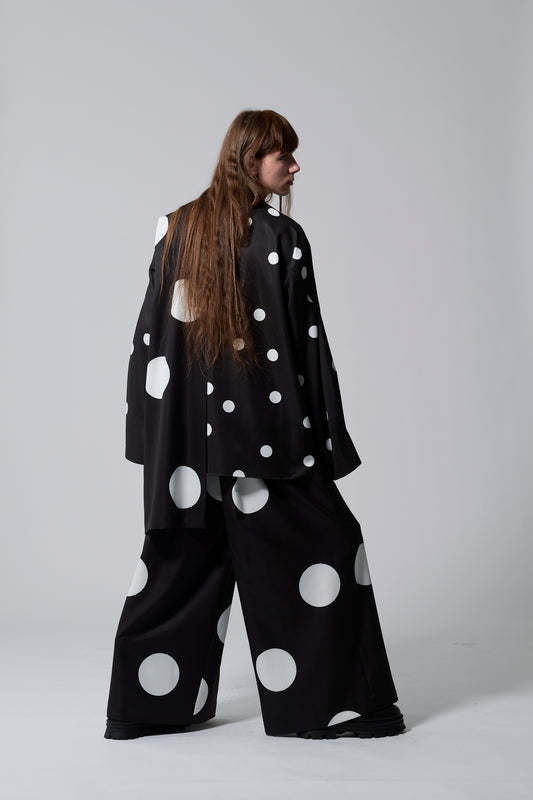 φ5inch dot Double Waist Wide Pants BLACK