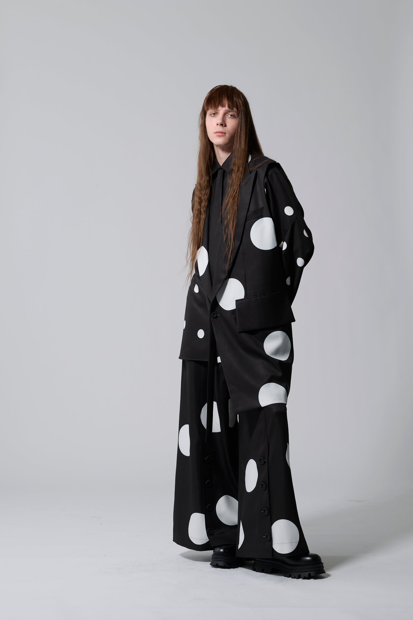 φ5inch dot Print Half Jacket BLACK