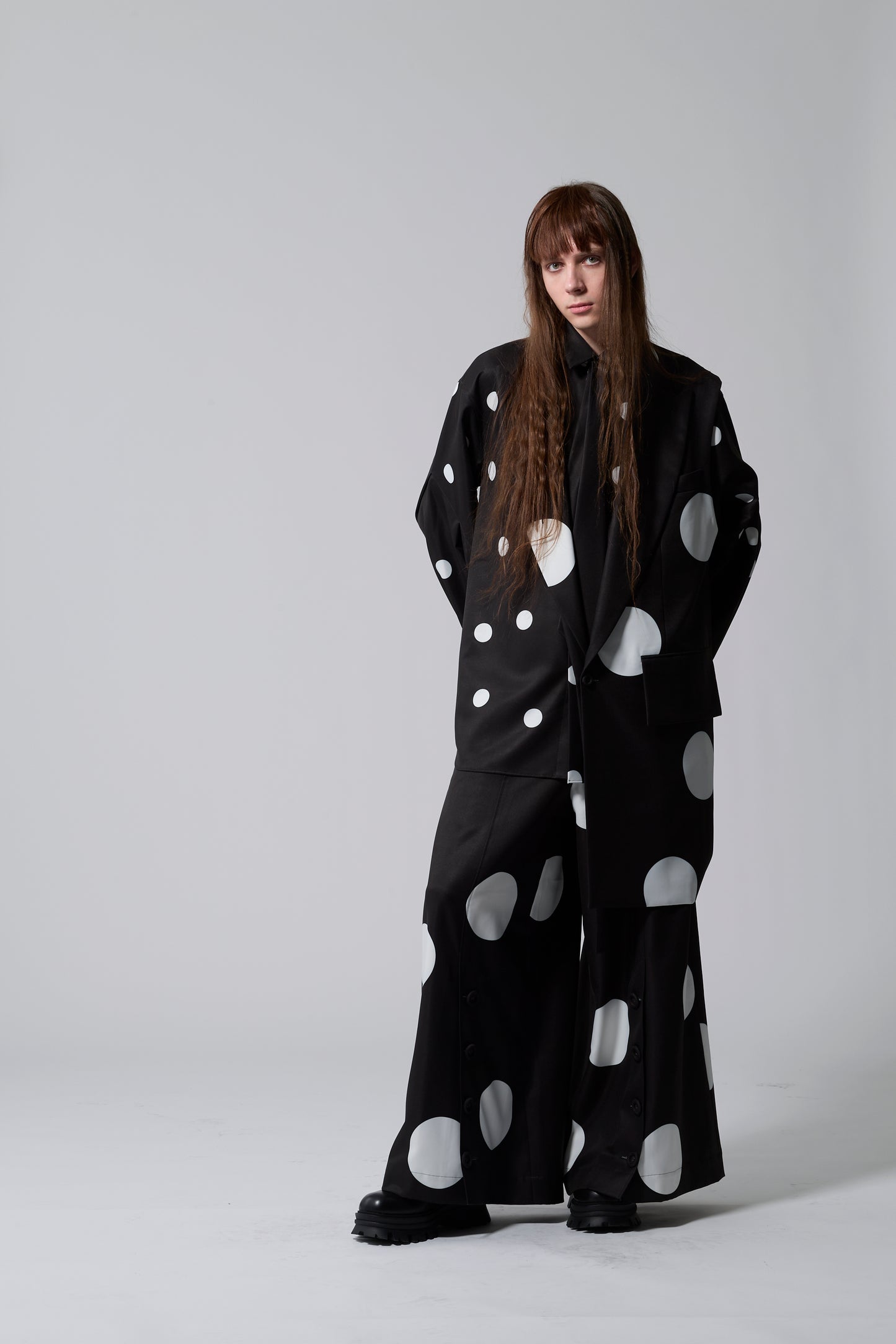 φ5inch dot Double Waist Wide Pants BLACK