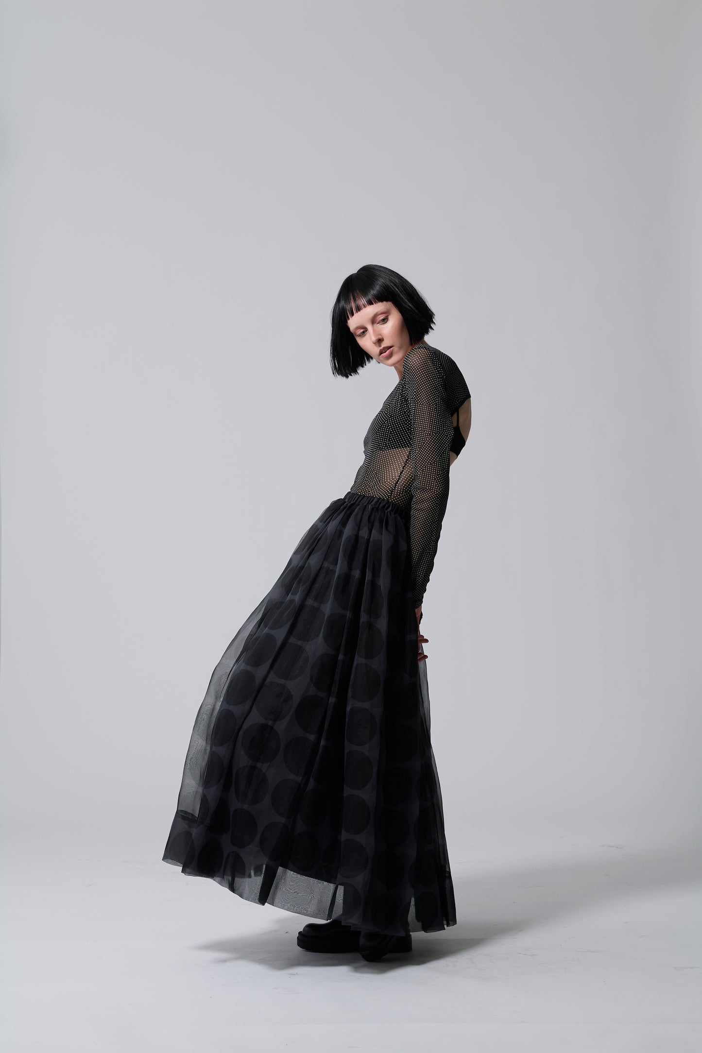 φ3.5inch dot Sheer Voluminous Gathered Skirt