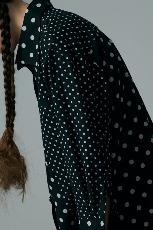 Cotton Dot Print Design Panel Shirt BLACK