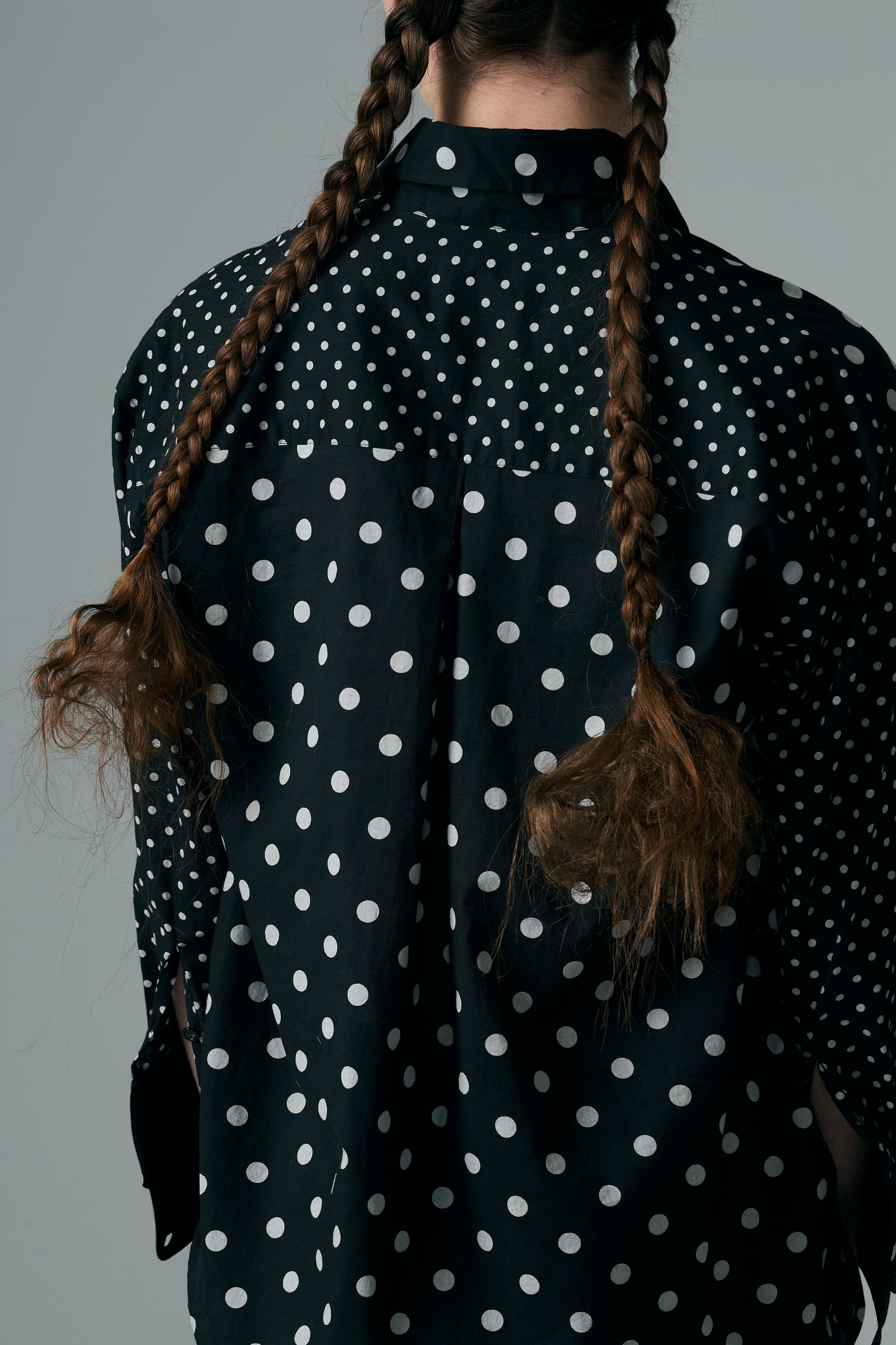 Cotton Dot Print Design Panel Shirt BLACK