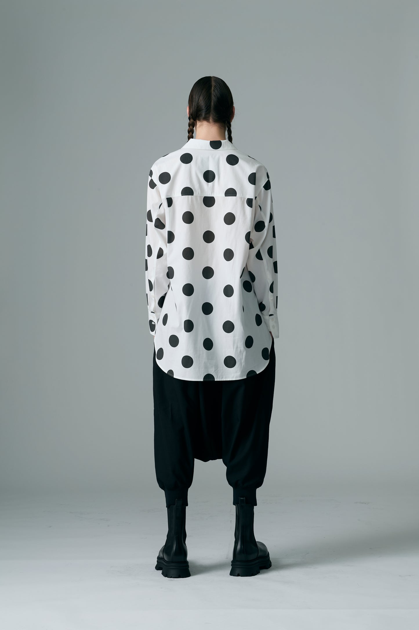 φ2inch dot Print Double Cuff Rough Shirt WHITE