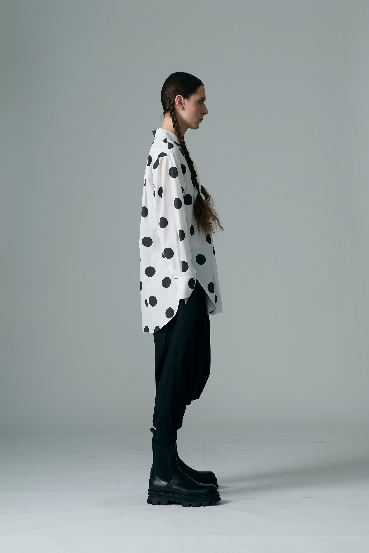 φ2inch dot Print Double Cuff Rough Shirt WHITE