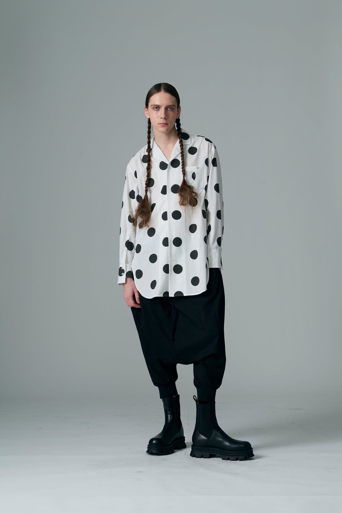 φ2inch dot Print Double Cuff Rough Shirt WHITE