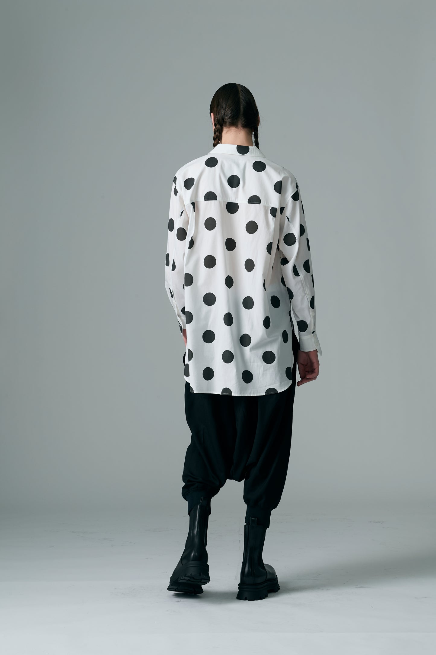 φ2inch dot Print Double Cuff Rough Shirt WHITE