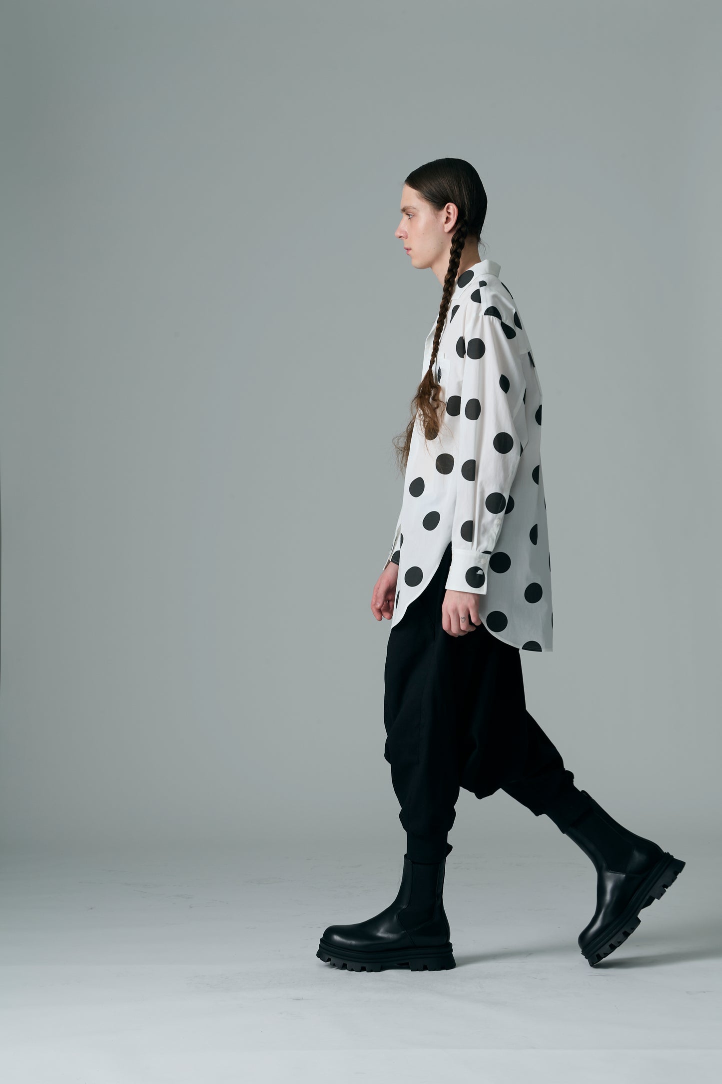φ2inch dot Print Double Cuff Rough Shirt WHITE