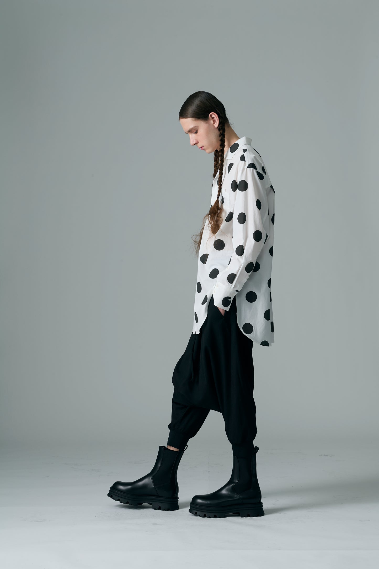 φ2inch dot Print Double Cuff Rough Shirt WHITE