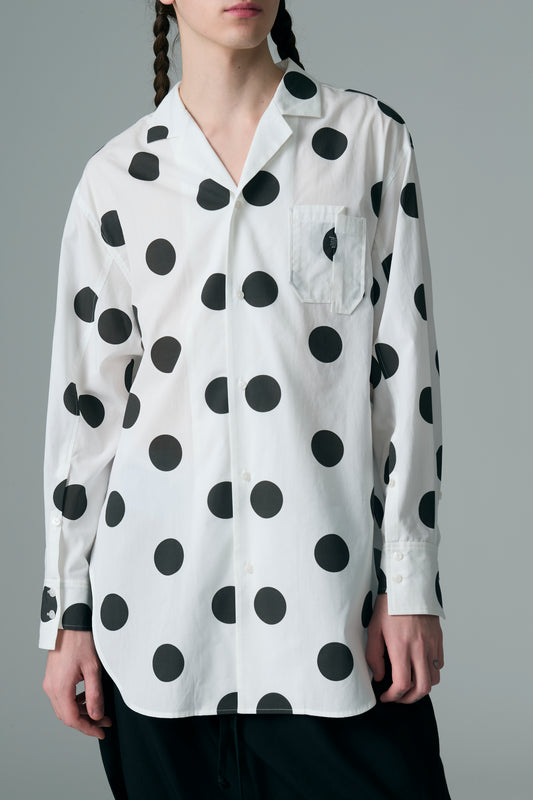 φ2inch dot Print Double Cuff Rough Shirt WHITE
