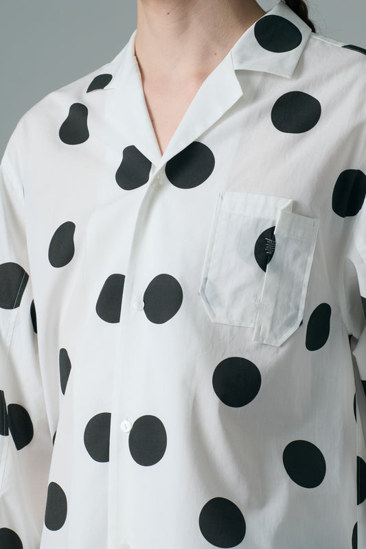 φ2inch dot Print Double Cuff Rough Shirt WHITE