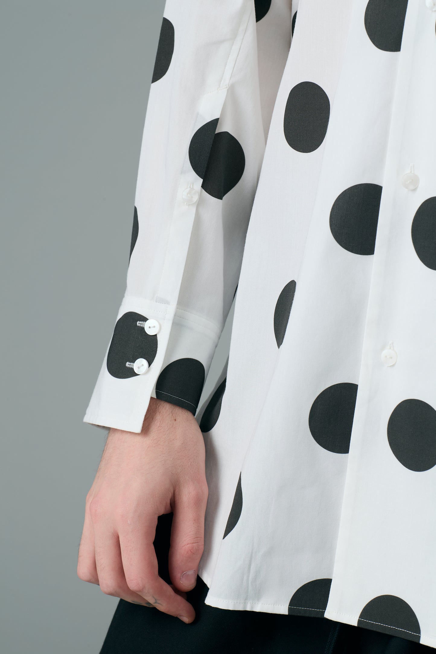φ2inch dot Print Double Cuff Rough Shirt WHITE