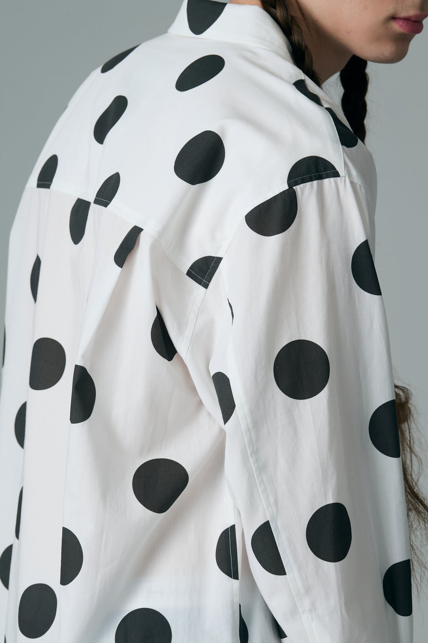 φ2inch dot Print Double Cuff Rough Shirt WHITE