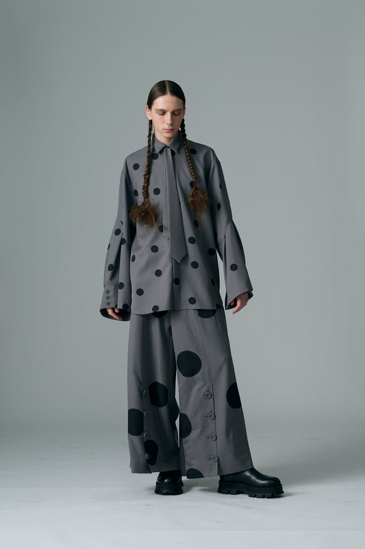 φ1.4inch dot Tie-Detail Sleeve Tuck Flare Volume Shirt GRAY