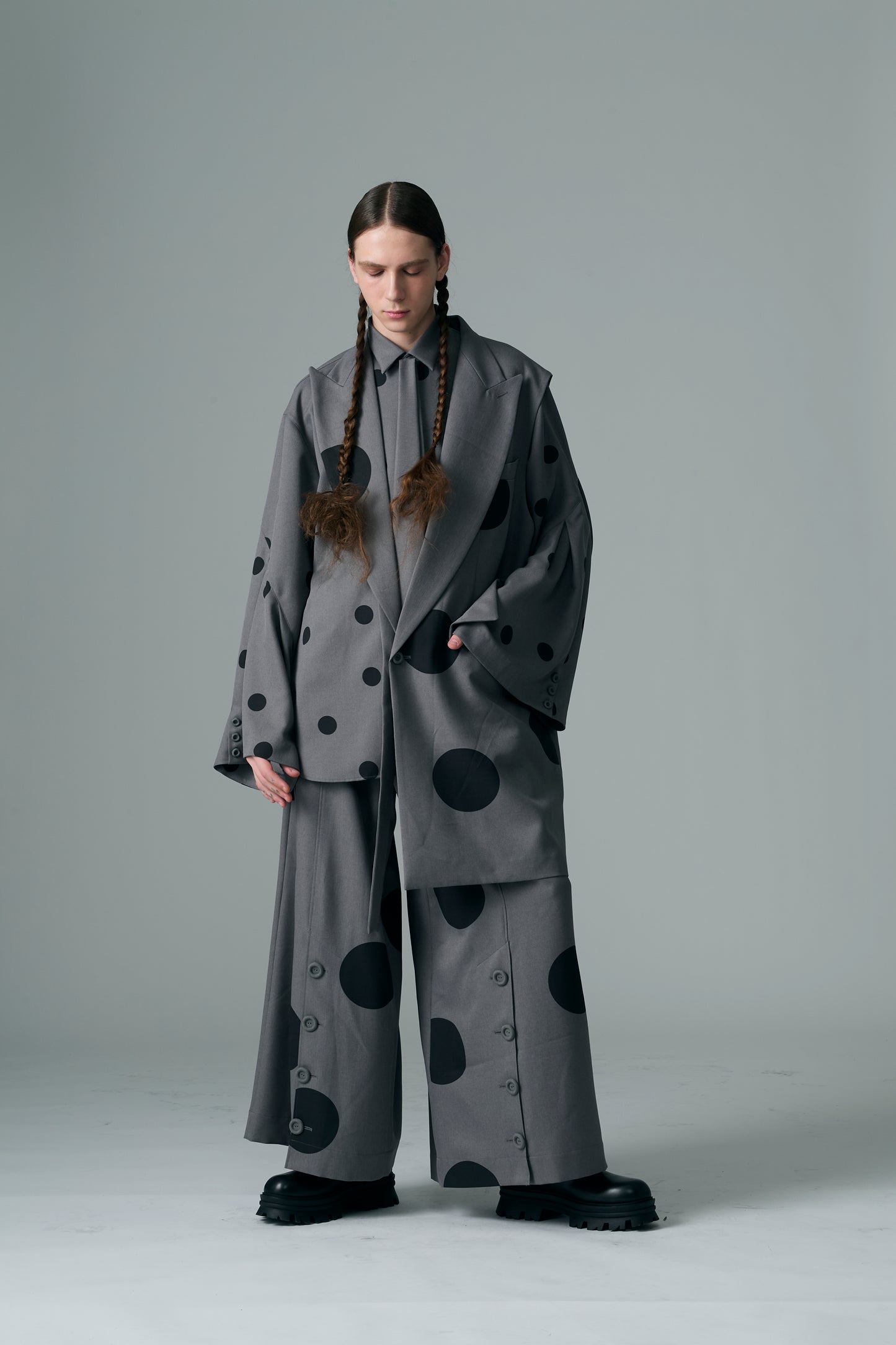 φ5inch dot Print Half Jacket GRAY