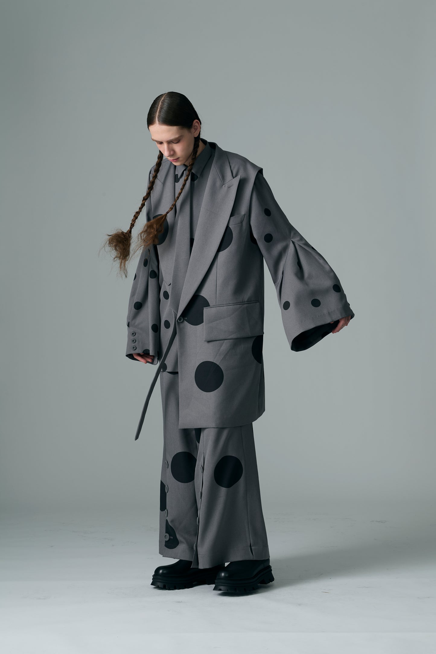 φ5inch dot Print Half Jacket GRAY