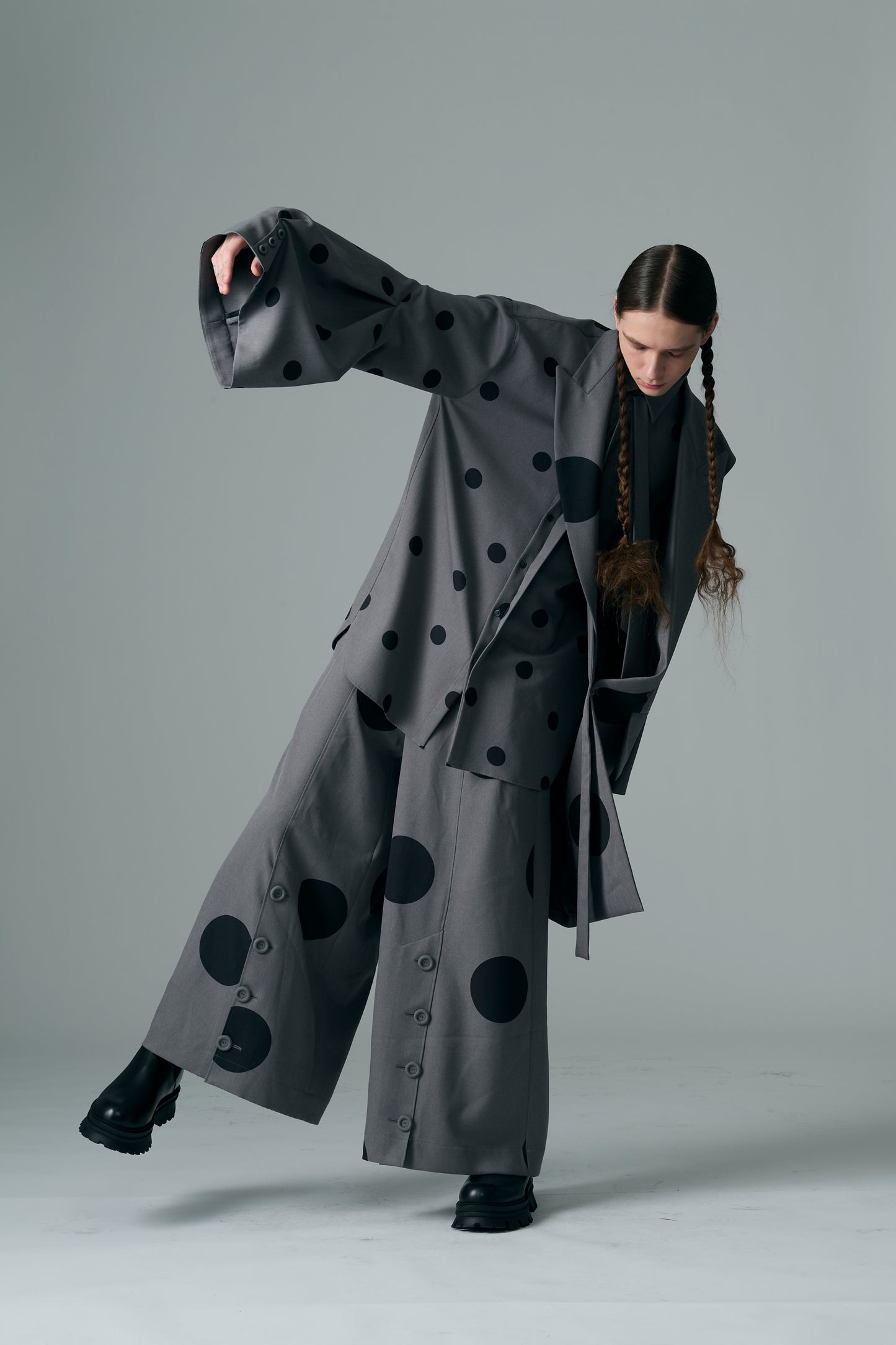 φ5inch dot Print Half Jacket GRAY