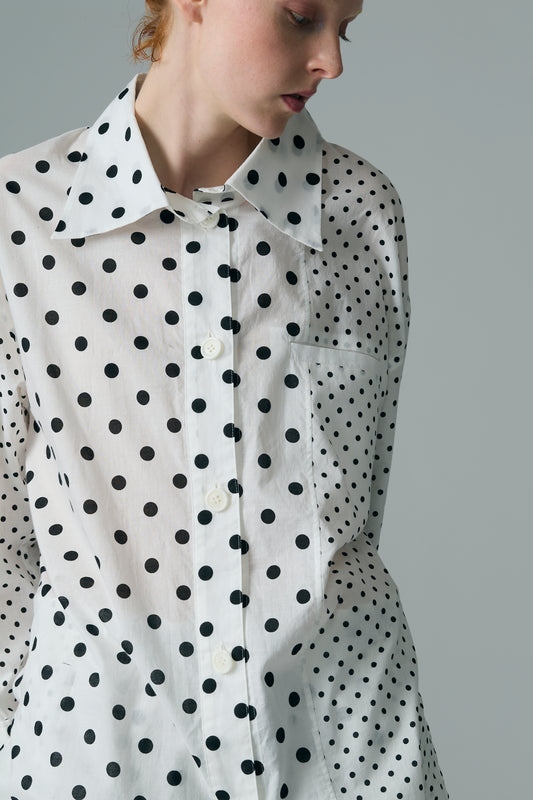 Cotton Dot Print Design Panel Shirt WHITE