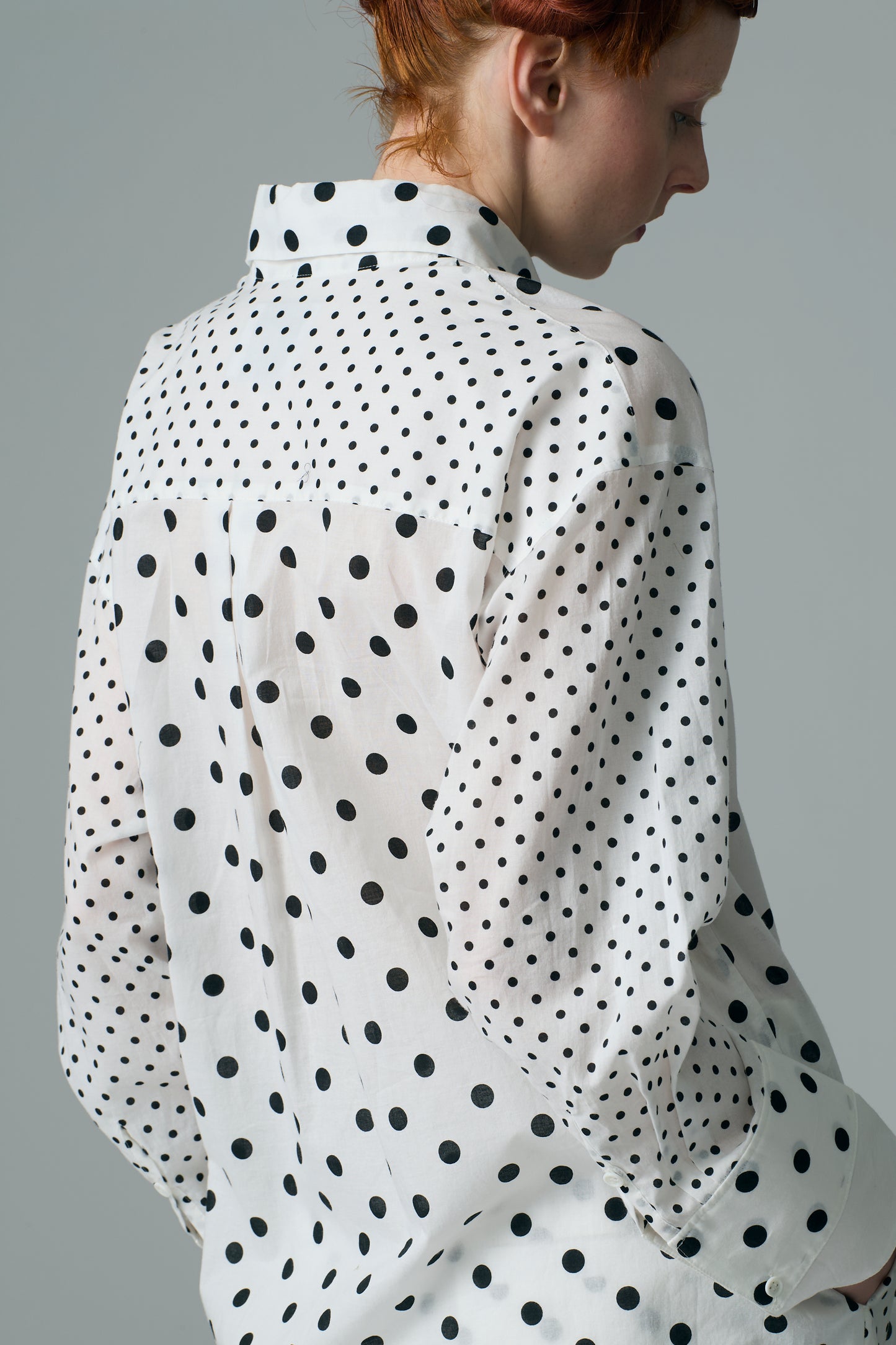 Cotton Dot Print Design Panel Shirt WHITE