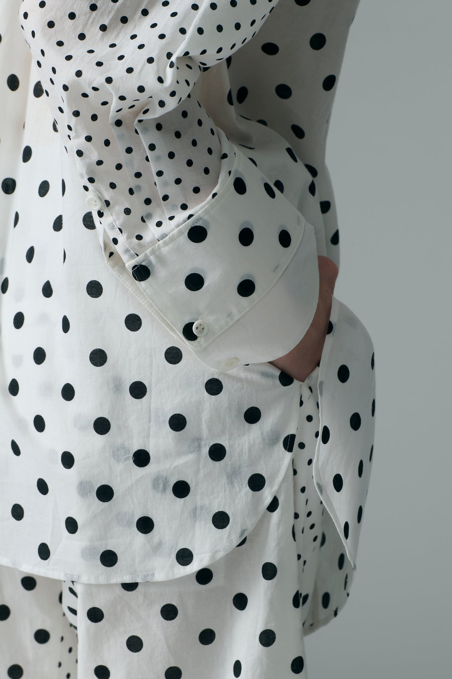 Cotton Dot Print Design Panel Shirt WHITE