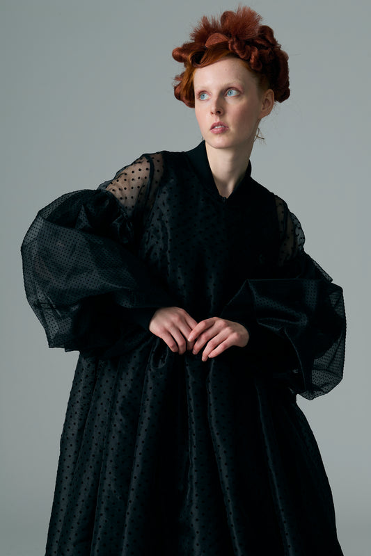 Big Sleeve Flock Dot Print Blouson