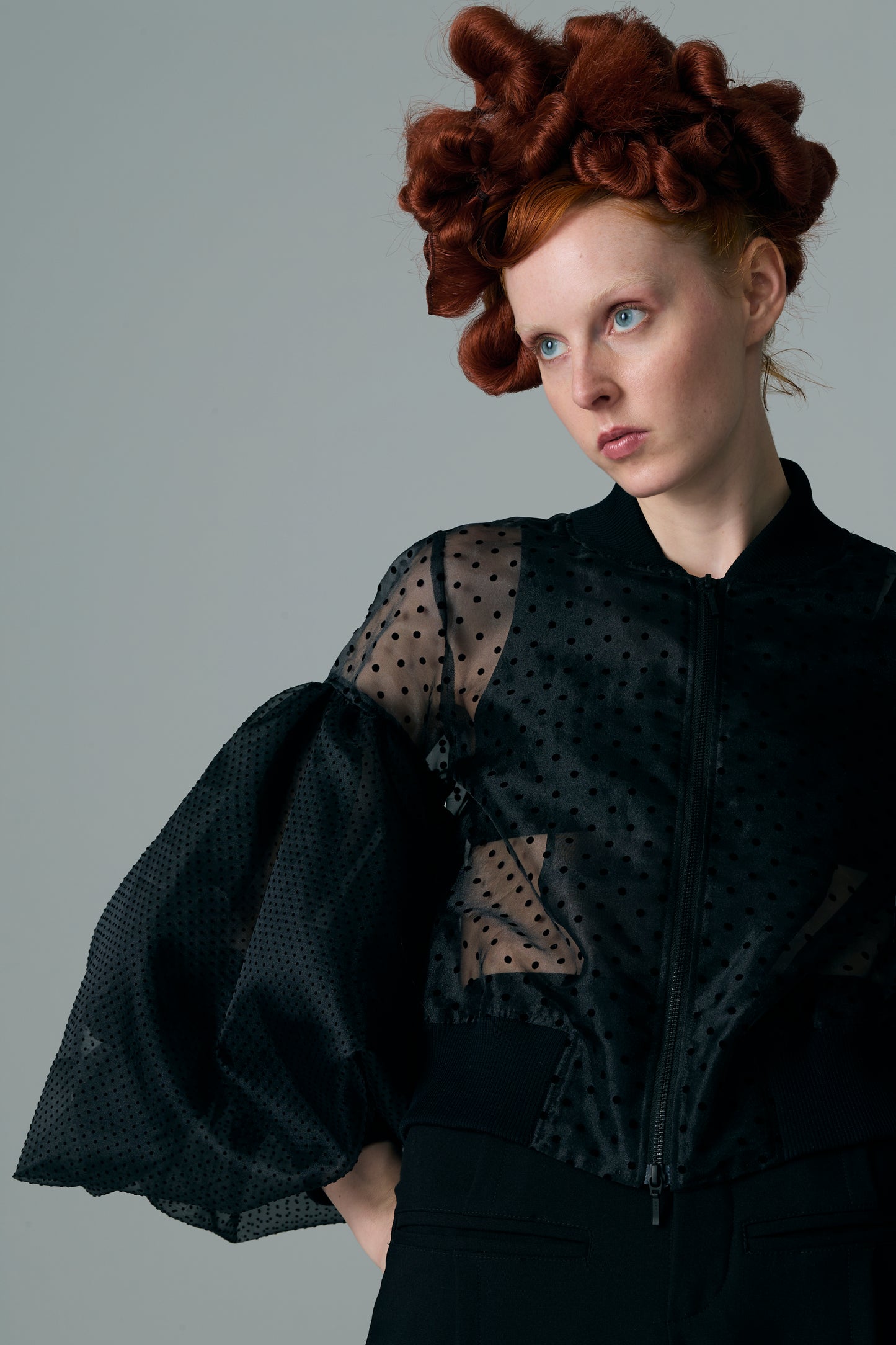 Big Sleeve Flock Dot Print Blouson