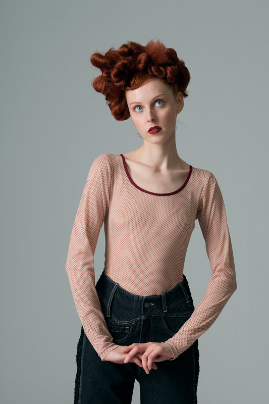 Sheer Dot Bodysuit BEIGE