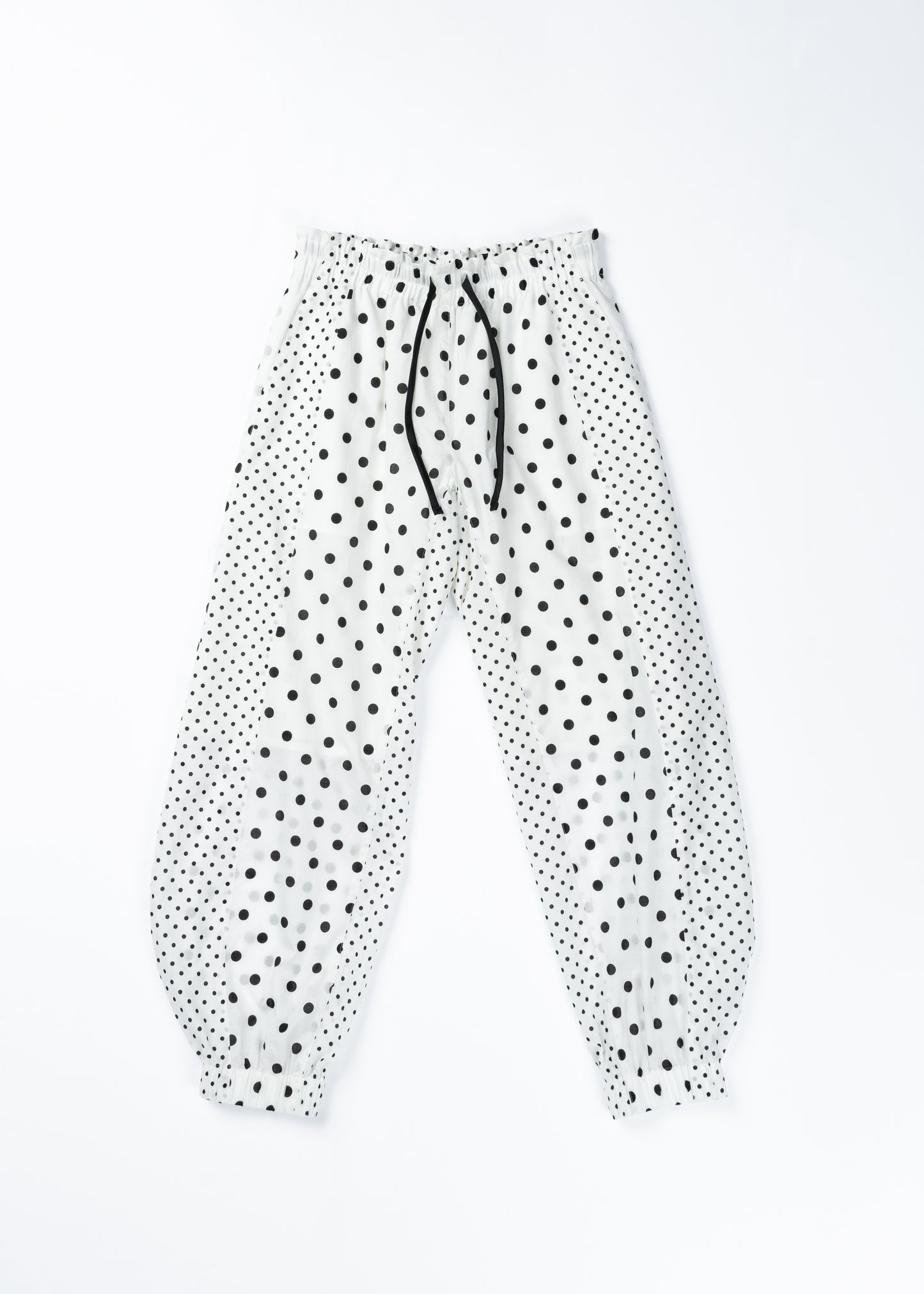 Cotton Dot Print Design Panel Pants WHITE