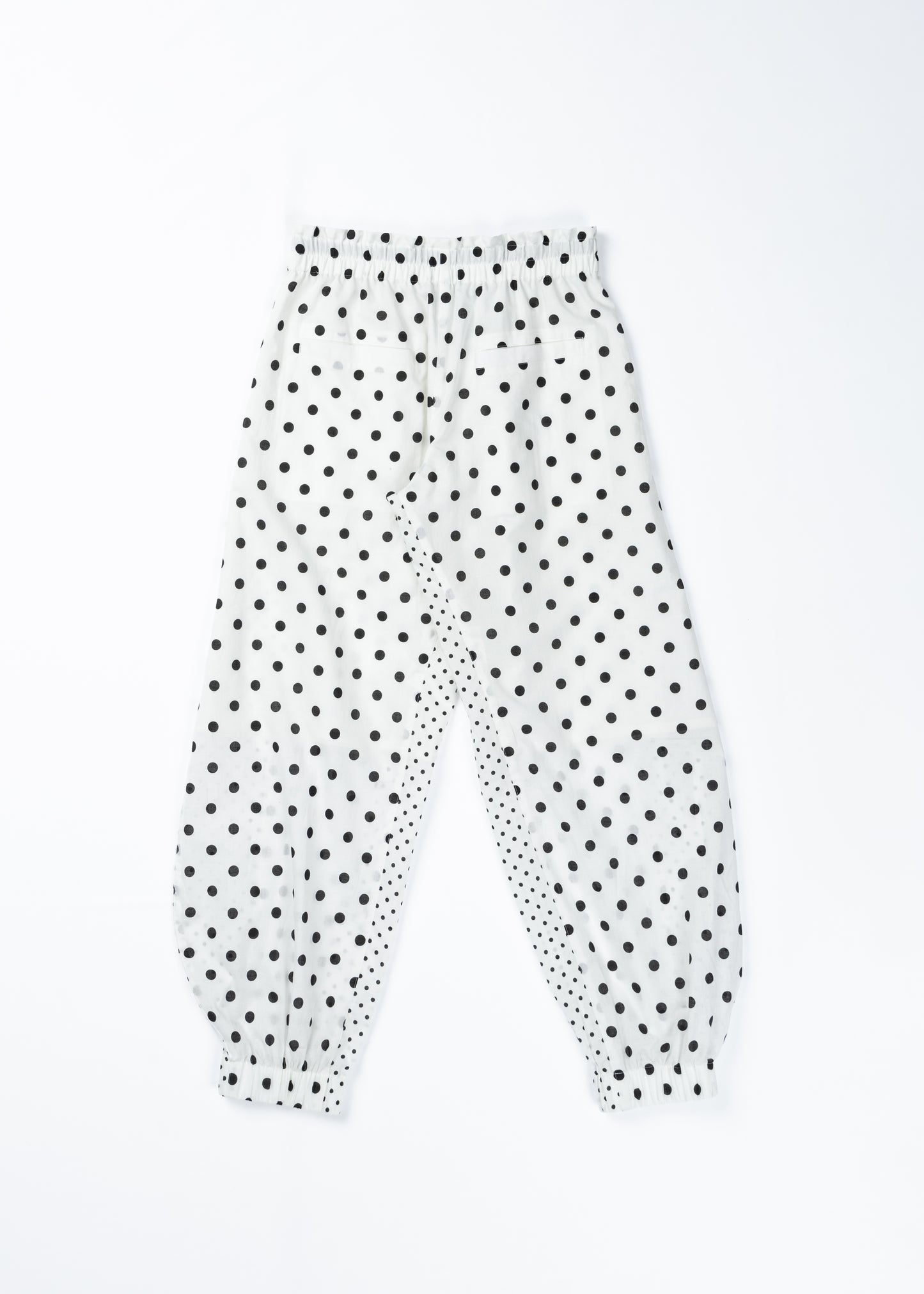 Cotton Dot Print Design Panel Pants WHITE