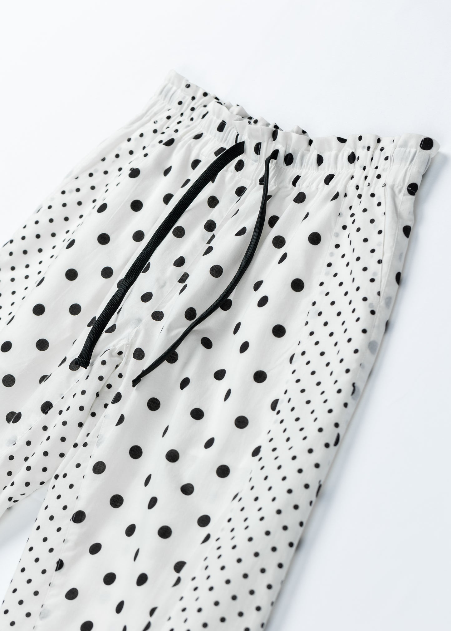Cotton Dot Print Design Panel Pants WHITE