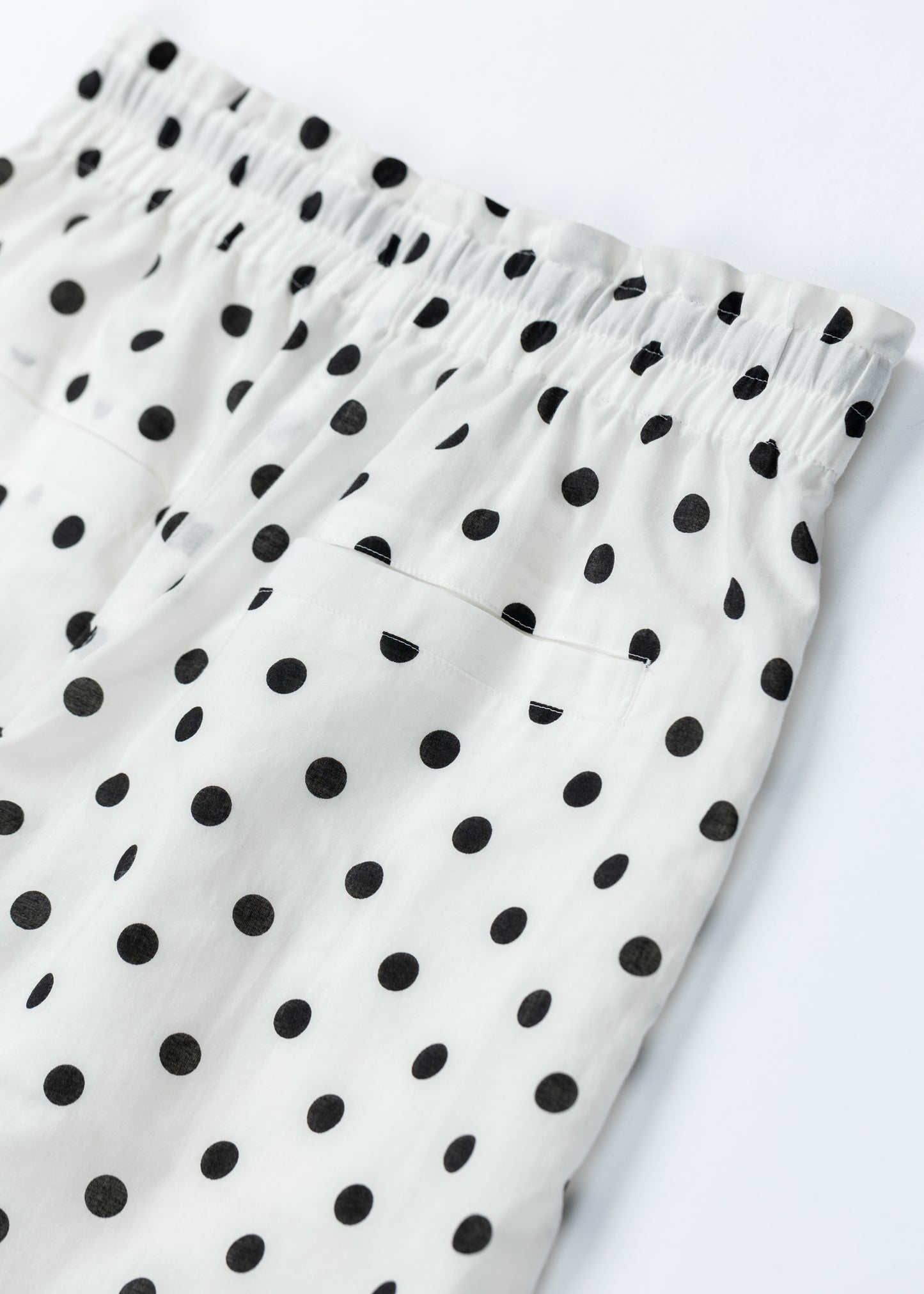 Cotton Dot Print Design Panel Pants WHITE