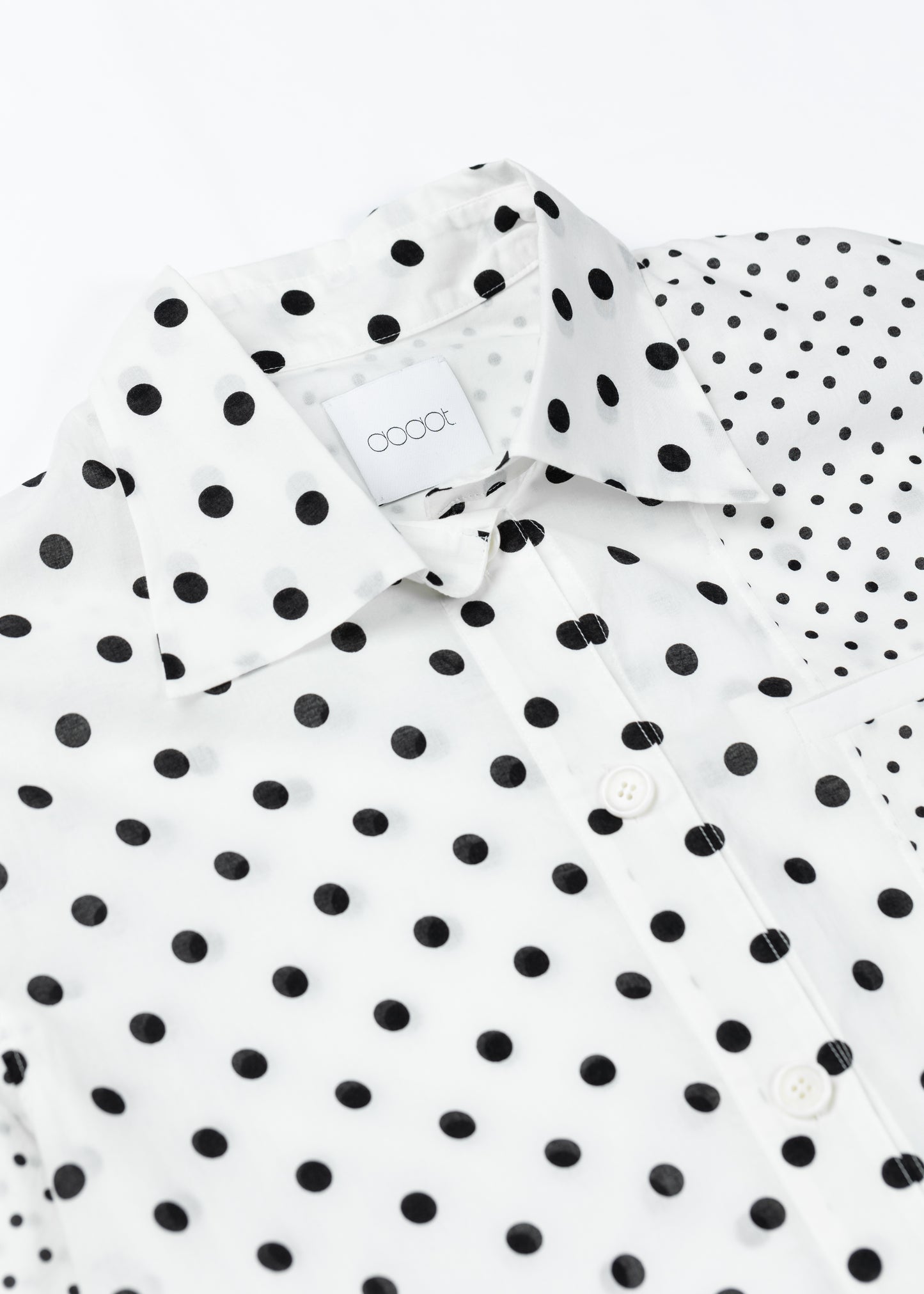 Cotton Dot Print Design Panel Shirt WHITE
