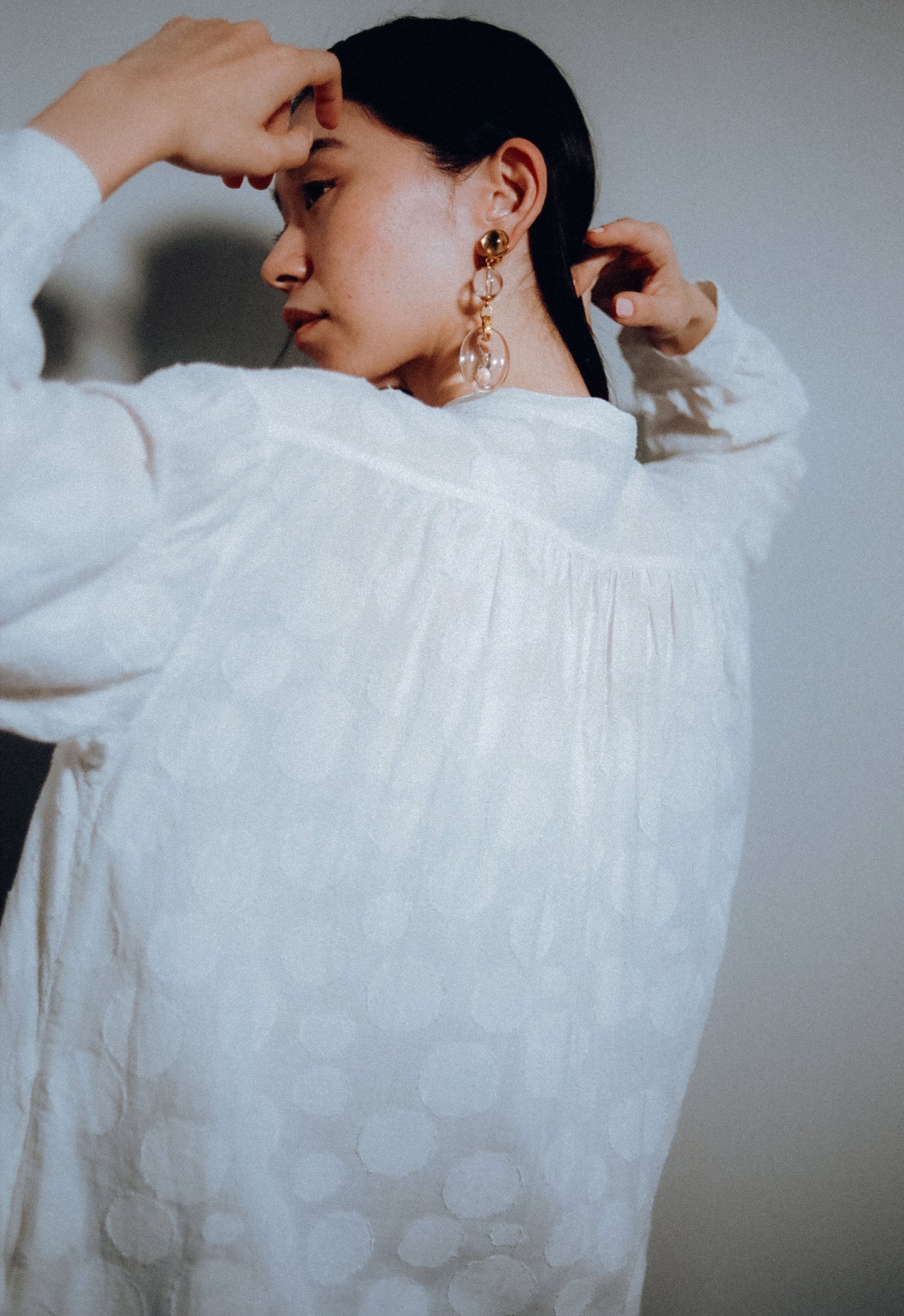 Semi sheer dots patterned long blouse