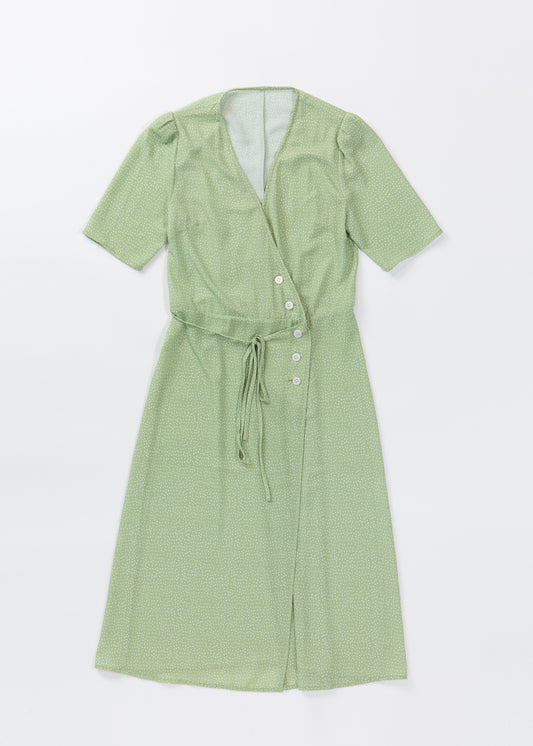 Half sleeves wrap dress with asymmetry button