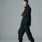 Cotton Dot Print Design Panel Pants BLACK