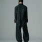 Cotton Dot Print Design Panel Pants BLACK