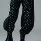 Cotton Dot Print Design Panel Pants BLACK