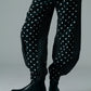 Cotton Dot Print Design Panel Pants BLACK