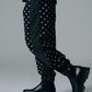 Cotton Dot Print Design Panel Pants BLACK