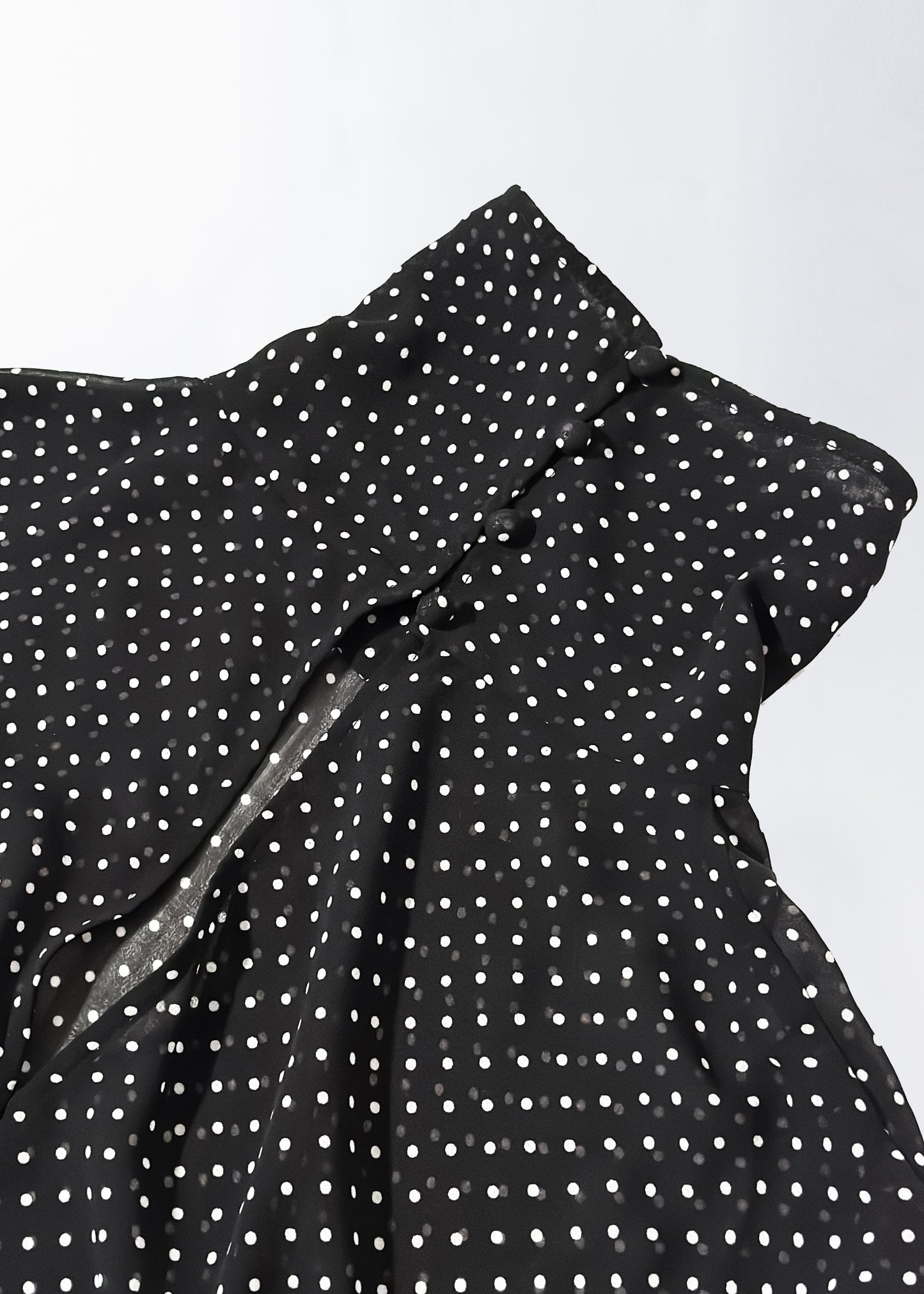 φ0.1 inch dots Layered Ballon Sleeve Dress BLACK