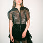 Dotted mesh dress with peplum trims