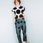 Dots printed denim tapered pants