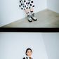 Polka dots tucked flare midi skirt
