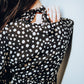 Cropped sleeves dress with scarf collar